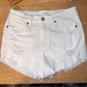 |•EUNINA•| White Distressed Stretch Shorts Size 4-6